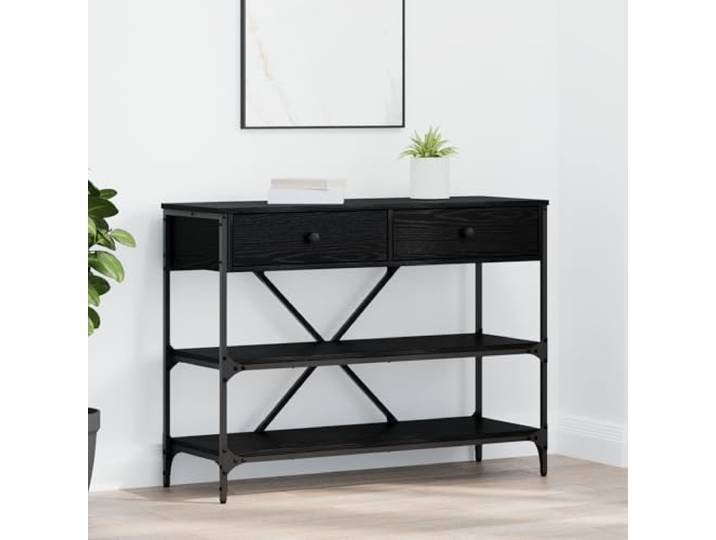 HEFZGDB Konsolentisch Schwarze Eiche 100x34.5x75 cm Holzwerkstoff mit Zwei Schubladen und Zwei Regalen für Elegante Aufbewahrung und Wohnzimmer Deko