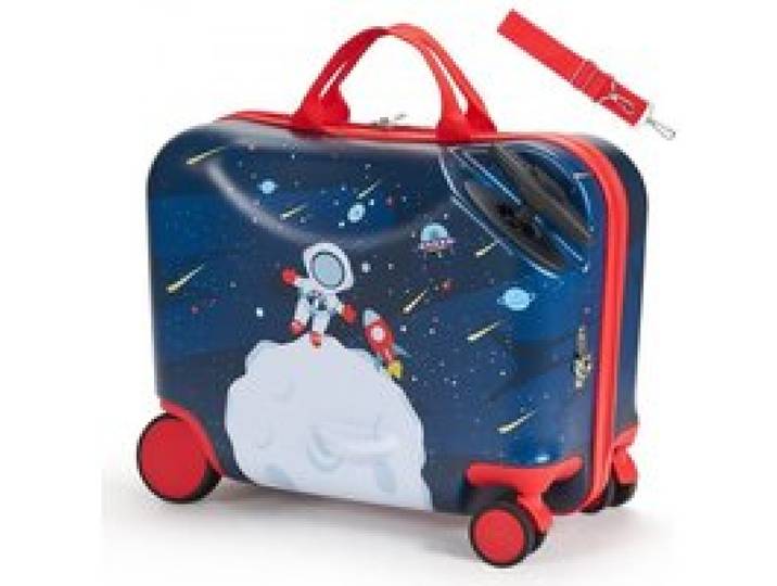 VEVOR Handgepäck Kinderkoffer, 26 L Fassungsvermögen, Hartschalenkoffer mit Rollen zum Draufsitzen, verstellbarer Schultergurt, Kinderreisetasche für Kinder ab 3 Jahren, Blau und Weiß