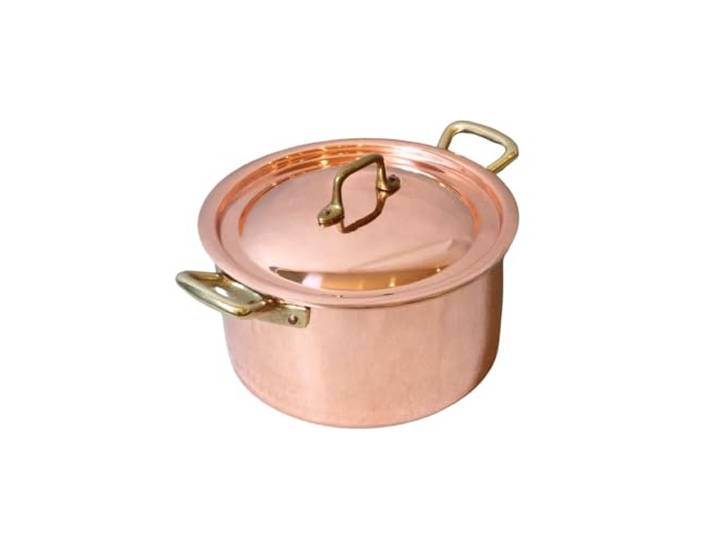 CREARTISTIC Hoher Topf aus verzinntem Kupfer mit Deckel – Topf 23 x 11 cm 4 l – für Fleischsauce und andere Saucen, mit 2 Messinggriffen, handgefertigt – 100% Made in Italy