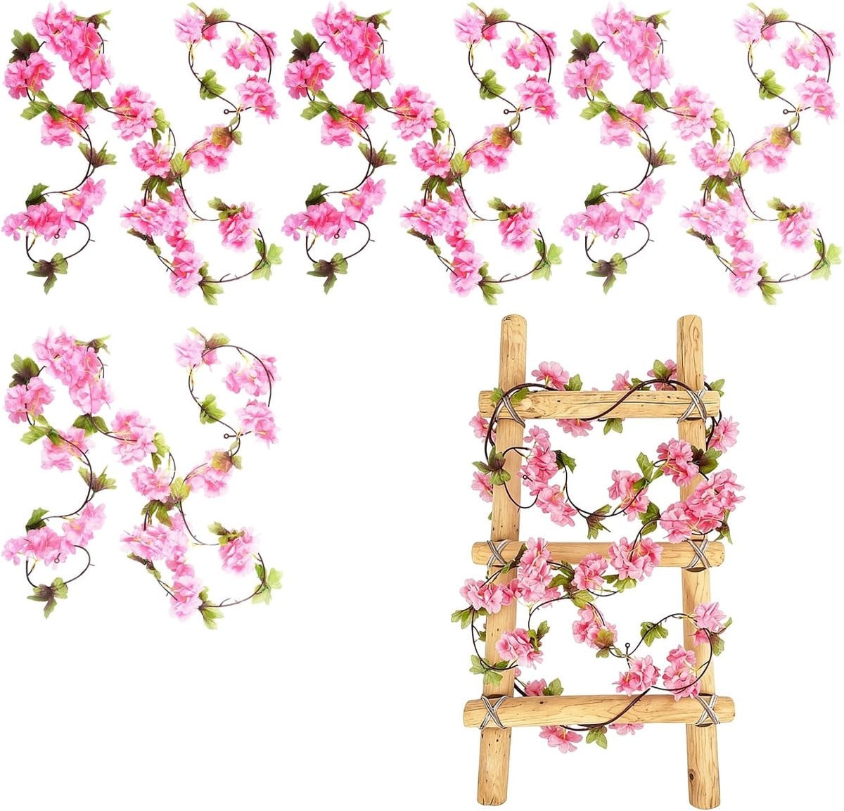 Kunstbloemen Slinger Kersenbloesemdecoratie 4 Stuks Donkerroze/Lichtroze
