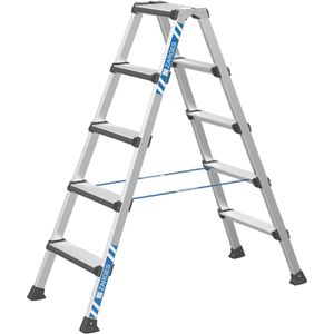 Zarges Stehleiter Comfortstep B, 41434, beidseitig begehbar, aus eloxiertem Aluminium, bis 150kg, mit 2 x 5 Stufen