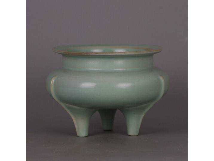 Brûleur d'encens Ru en porcelaine, 5.9 pouces, chanson chinoise, glaçure verte, trois pieds