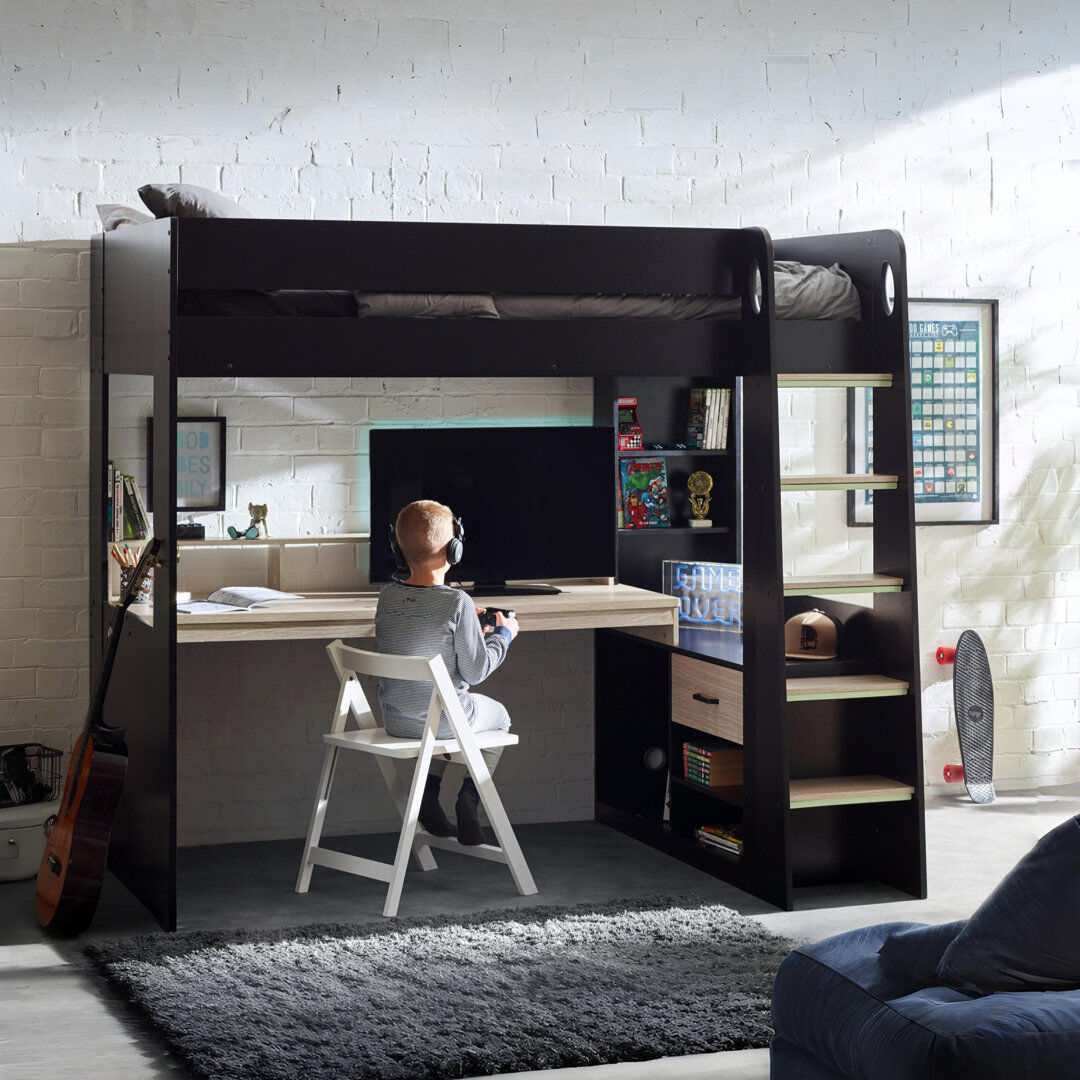 Harriet Bee Sistine Rose Single (3') Storage Kids Bed with Desk Black/Pale Wood