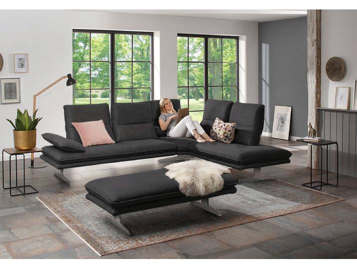 Ecksofa, Luxus-Microfaser, Anthrazit S37, 284×224 cm, Sitztiefenverstellung, Modern, W.SCHILLIG