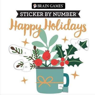 Brain Games - Sticker by Number Compact Edition: Happy Holidays 7x7 Inches Christmas Stocking Stuffer, Travel Size Activity Book for Adults & Kids 7+,