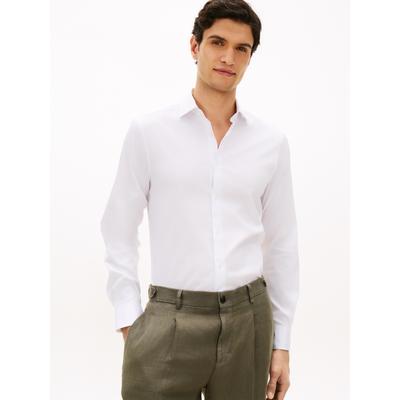 Langarmhemd TOMMY HILFIGER "DC FLEX COLLAR SOLID", Herren, Gr. 44, N-Gr, weiß, Web, Obermaterial: 75% Baumwolle, 21% Nylon, 4% Elasthan, unifarben, slim fit, Manschette, Hemden, Flex Collar Technologie, elastischer Kragen für angenehmen Fit
