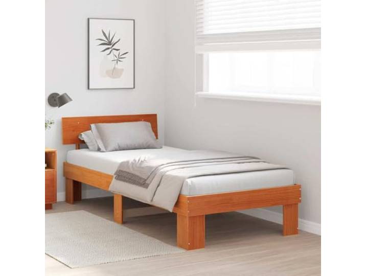 KTHLBRH Bettgestell Kiefer massiv 90 x 190 cm braun gewachst Minimalistisches Design, robuste Konstruktion, Naturholz, stabile Basis für modernes Zimmer