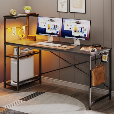 Bestier 61 in. Rectangular Gaming Desk with RGB LED Lights Computer Desk with 4 Tier Storage Shelves and Hook
