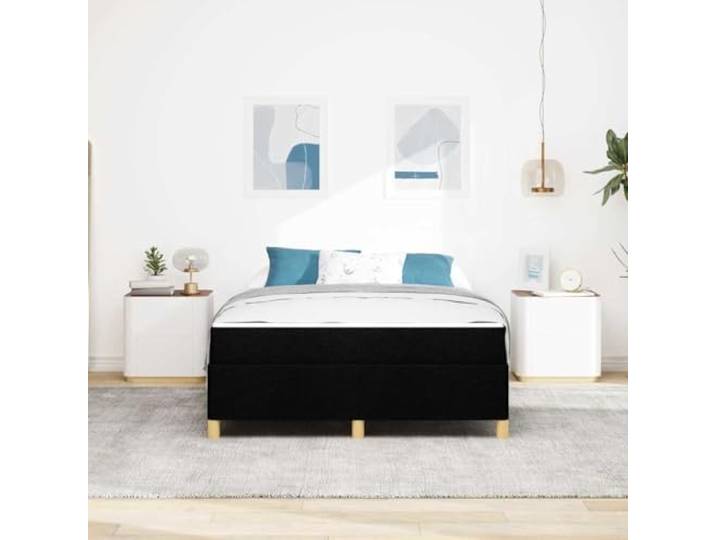 KTHLBRH Bettgestell aus schwarzem Stoff, 140 x 190 cm Gepolsterter Boden, Holz, minimalistisches Design, mit Behälter