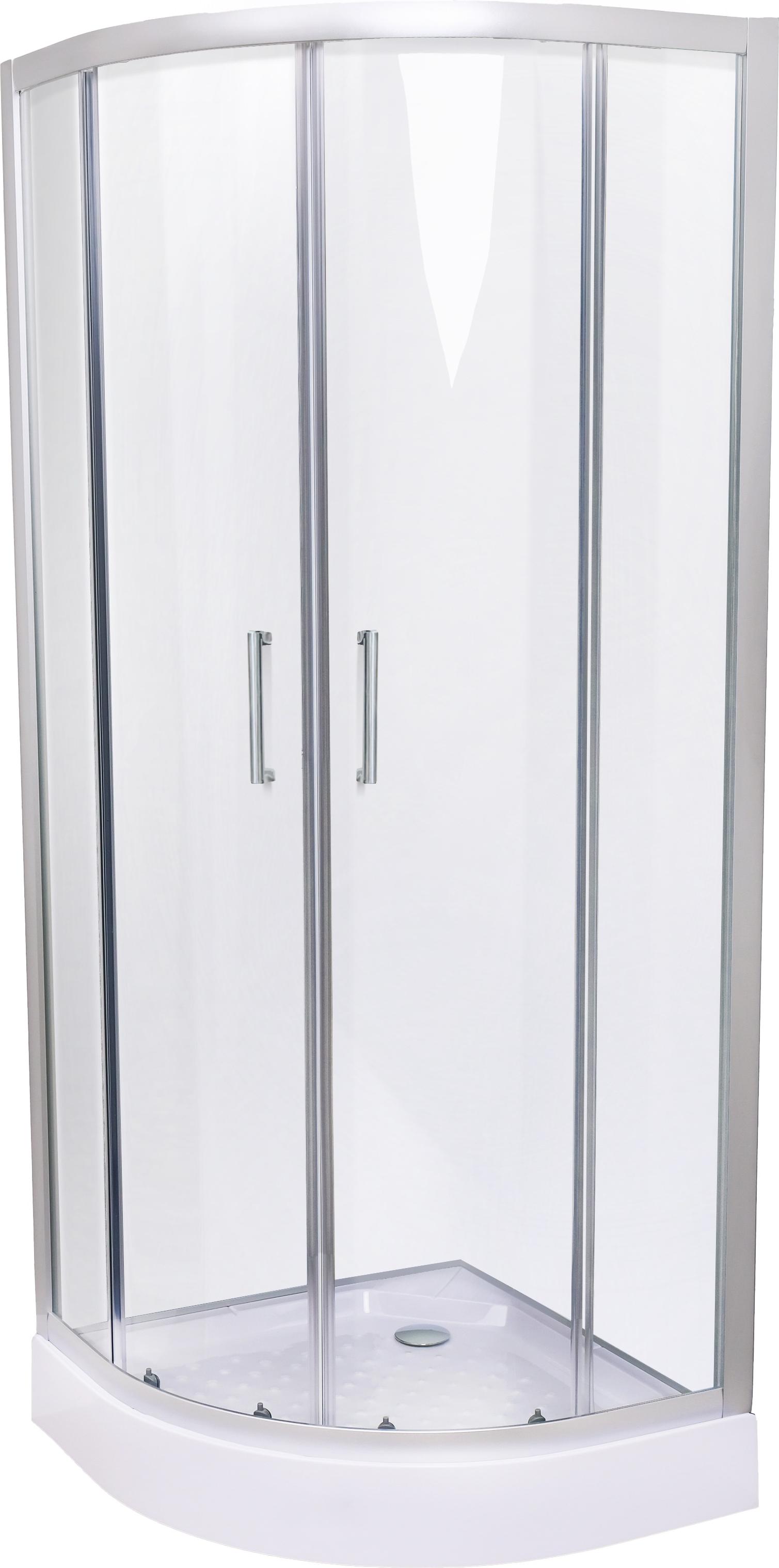 Belvit Duschkabine Viertelkreis mit Schiebetür und Duschwanne 90x90x200cm