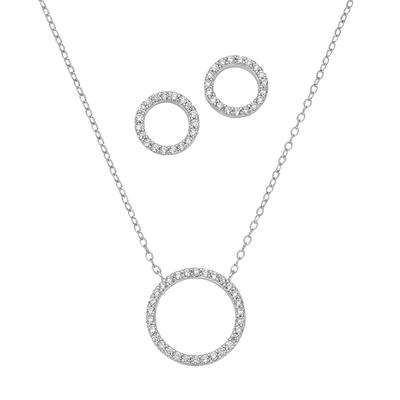 Ohrring und Ketten Set FIRETTI "Multipack Schmuck Geschenk Silber 925 Halskette Ohrstecker Lebenskreis", silber (silberfarben, kristallweiß, kristallweiß), Schmuck_Sets, Damen, Silber 925 (Sterlingsilber), glitzernd, glänzend, mit Zirkonia (synth.)