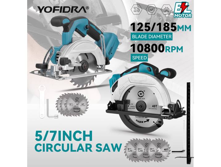 YOFIDRA 10800 tr/min 5/7 pouces scie circulaire électrique portable multifonction Rechargeable Machine de découpe pour broche de batterie Makita