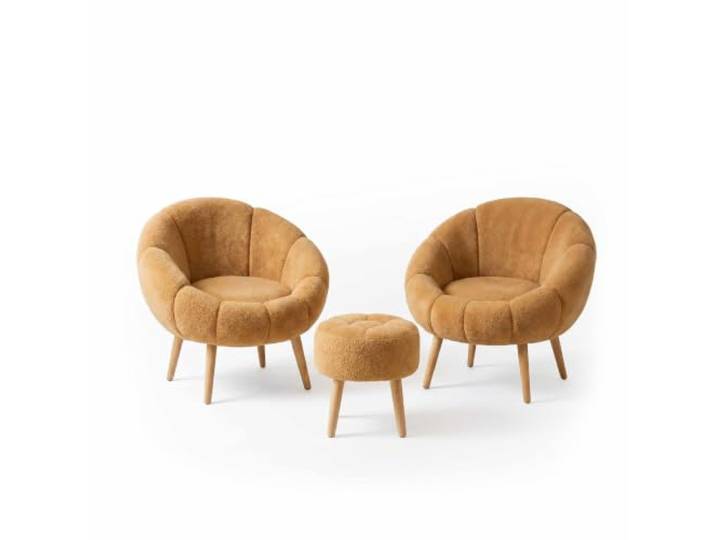 Hanah Home Elegant Wing Chair & Pouffe Set (3 Pieces), Brown, 100% Wellssoft Fabric, 18mm Melamine Coated, Perfect for Modern Living Spaces