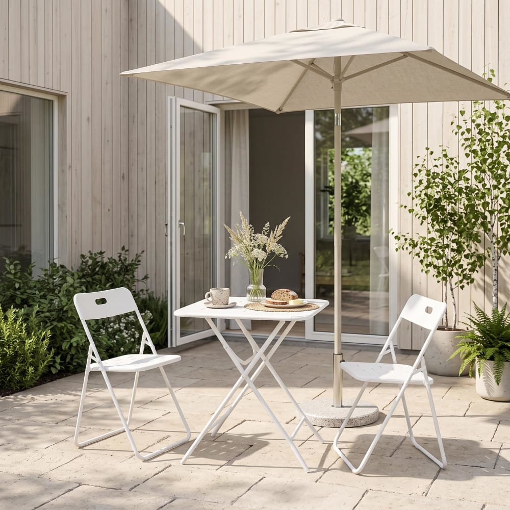 Meubles Cosy Ensemble bistro pliable 3 pièces extérieur, résistant intempéries Blanc 60x73x60cm