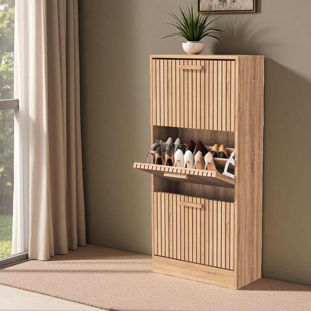 17 Stories 20 Pair Flip Down Shoe Storage Natural Wood 20