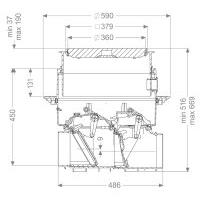 KESSEL Rohbaukit für Staufix FKA Rückstauautomat, Typ 3, fäkalienhaltig, Einbautiefe 516-669 mm, Bodenplatteneinbau, Abdeckung 366x366 mm