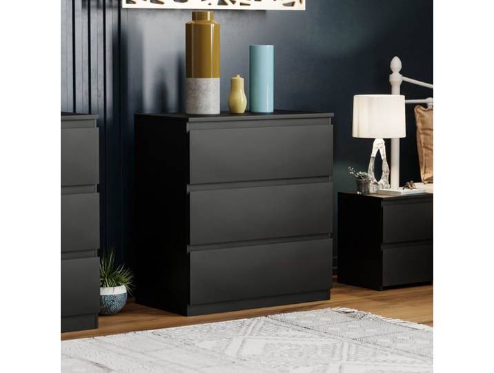 Commode Denver noire avec 3 tiroirs – Meuble de chambre moderne