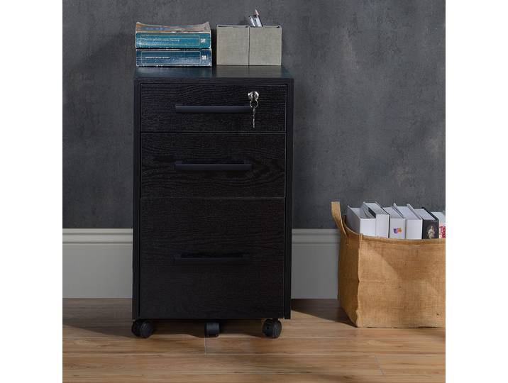 HOMCOM Caisson Bureau Noir 3 Tiroirs Verrouillable