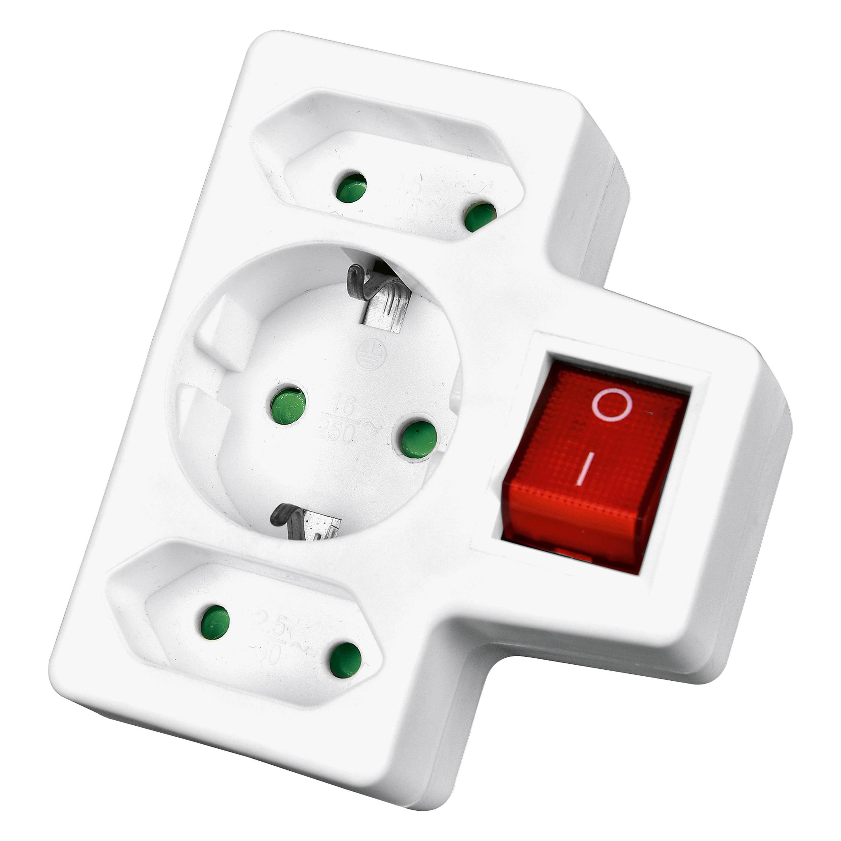 Heitech Steckdosenadapter mit Schalter 3fach 1Schu/2Euro (HEITECH) Mindestbestellmenge: 10 Stück