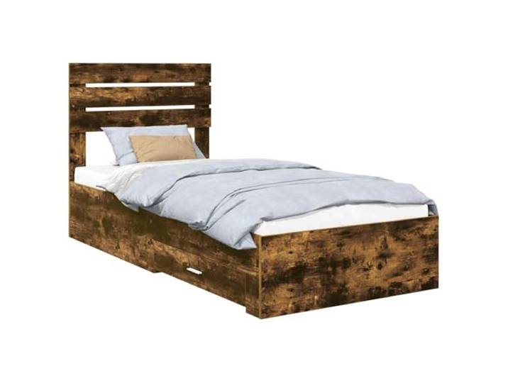 PUGYNBK Bettgestell mit Schublade, rauchige Eiche, silberfarben, 75 x 190 cm