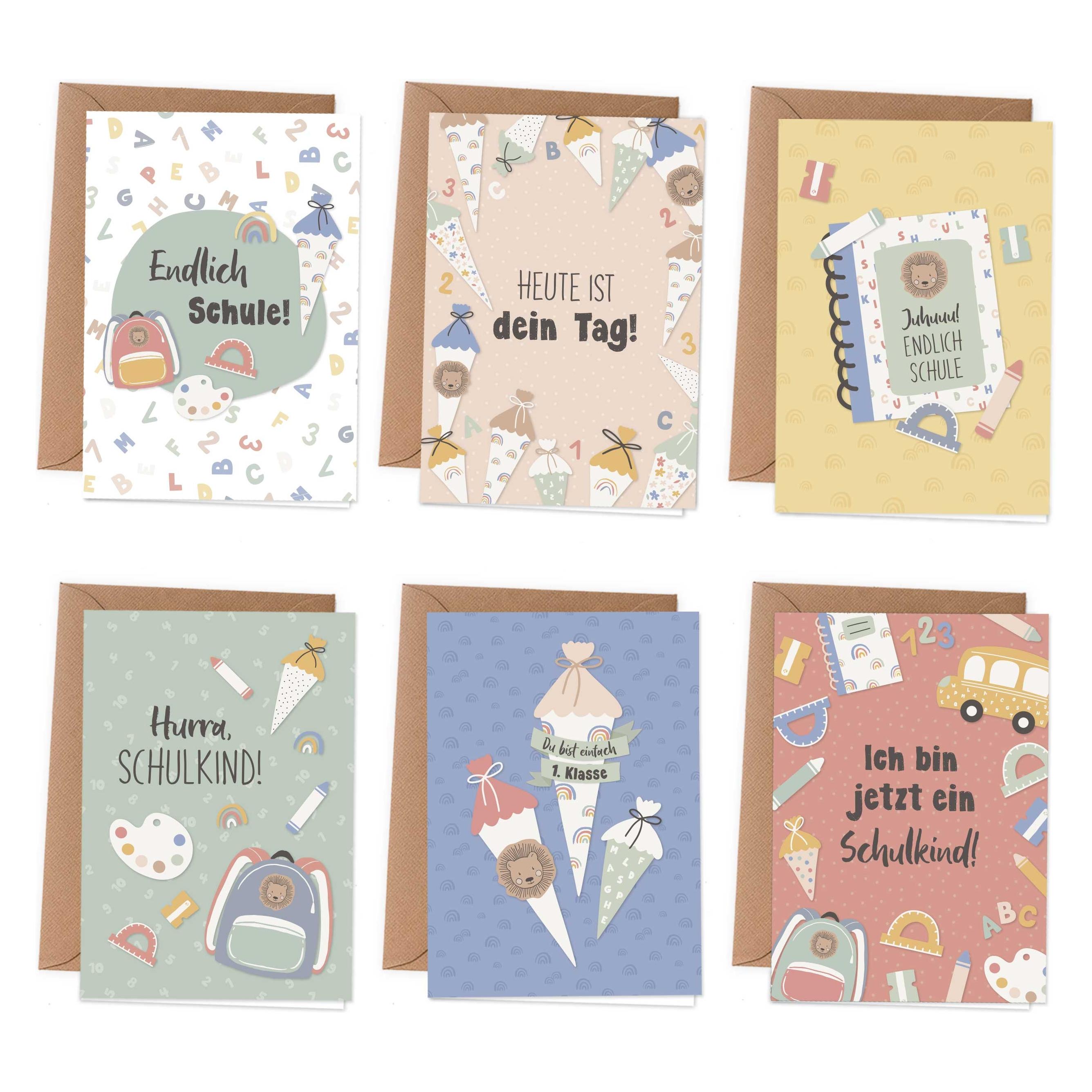 Papierdrachen Klappkarten zur Einschulung - Pastell (6 Stk.) (75025657)