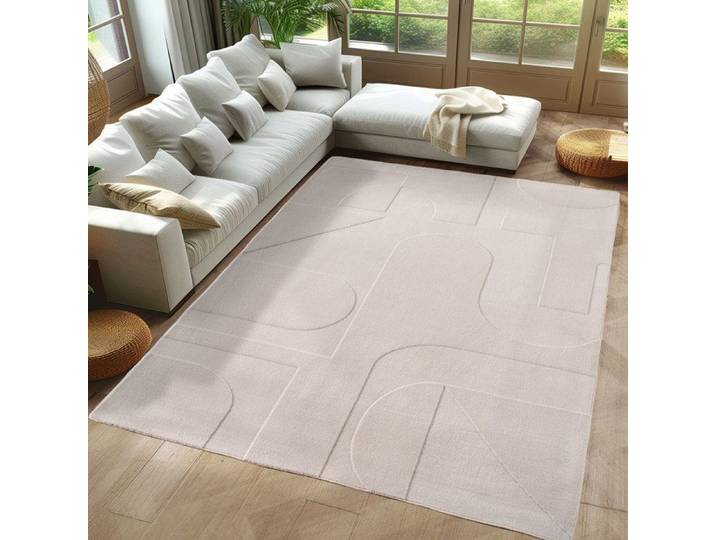 Carpetsale24 Tapis à motif boho 200x290 cm crème design scandinave lavable doux effet 3D pour grand salon