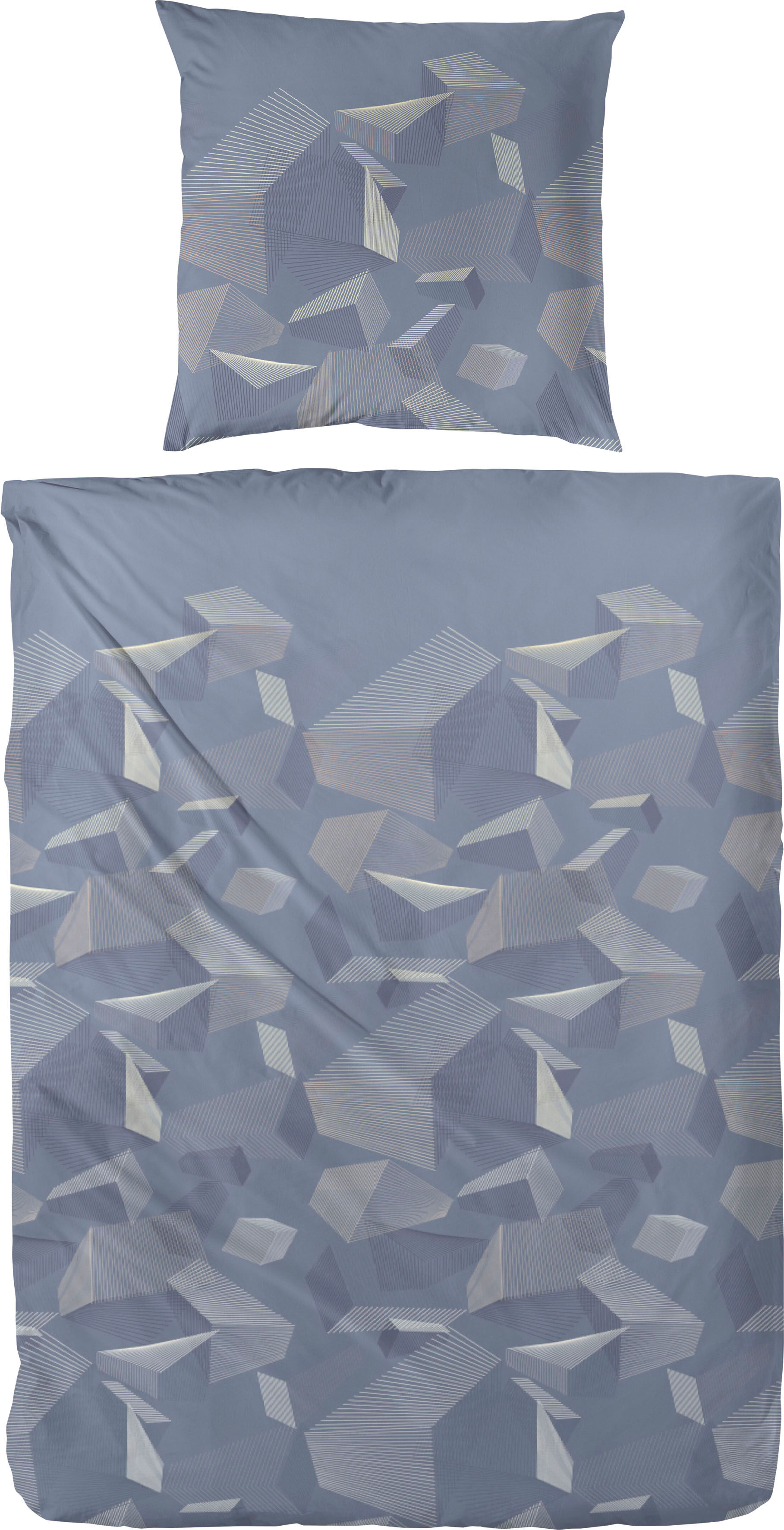 Bettwäsche PRIMERA "Mako-Satin-Bettwäsche Sky Crystal", blau (dunkelblau), B/L: 135cm x 200cm, 1 Stk., 1 Stk., Mako-Satin, B/L: 80cm x 80cm, 2 Stk., Mako-Satin, Obermaterial: 100% Baumwolle, Bettwäsche, Bettwäsche, mit abstrakten Formen dunkelblau B/L: 13