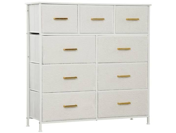 Commode en tissu 9 tiroirs structure en acier élégante polyvalente blanche