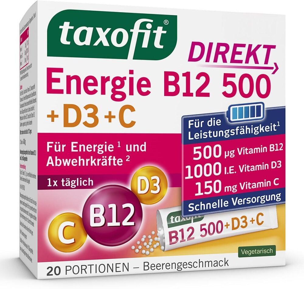 Taxofit Energie B12 500+d3+c Direkt Granulat 20stk