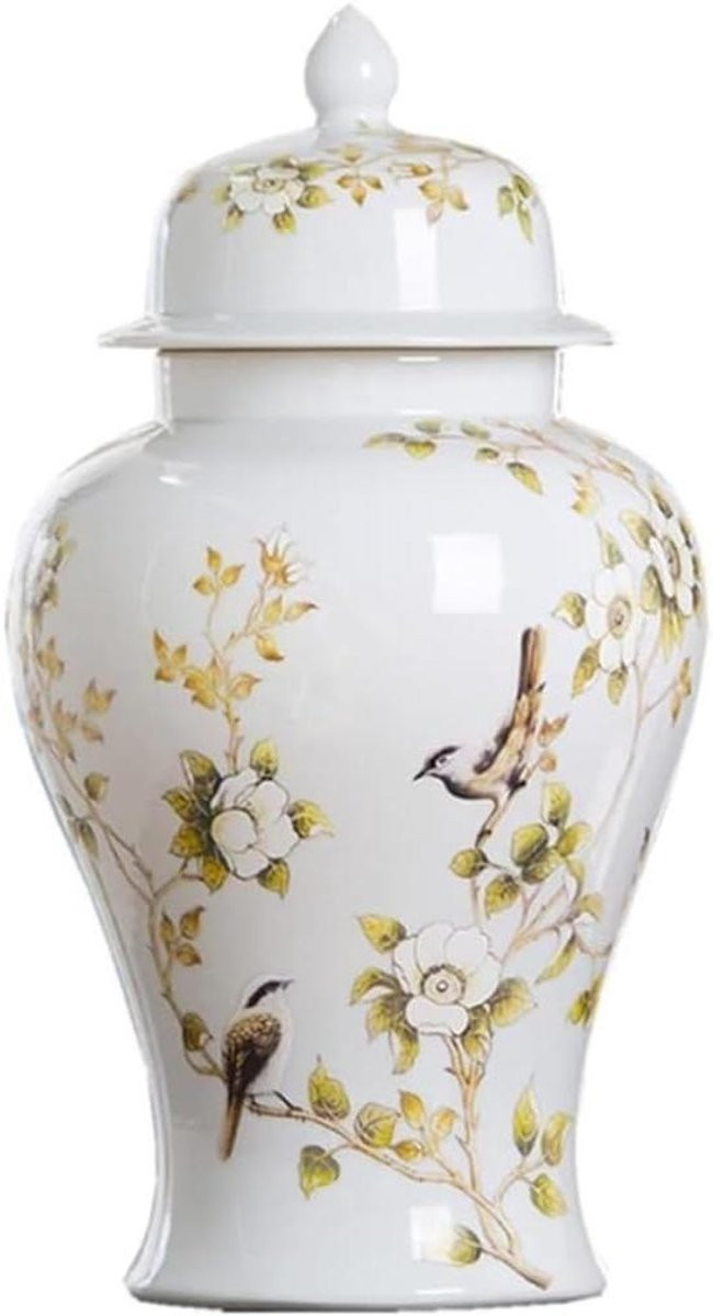 Wit handgeschilderde keramische gemberpot voor woondecoratie - Hoogte: 35 cm