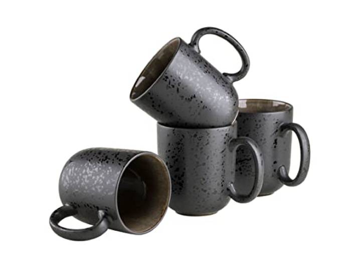 MÄSER Serie Niara, Modernes Kaffeebecher 4er Set mit aufregender Vintage Glasur, große Kaffeetassen aus Keramik, Steinzeug, Grau/Schwarz, 465