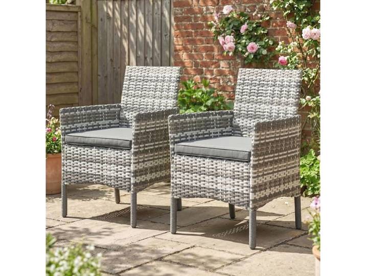 2 Fauteuils De Jardin Rattan Gris Chaises Extérieur Accoudoirs FloraGrace Terrasse Balcon Jardin Coussins Amovibles 58x62x87cm