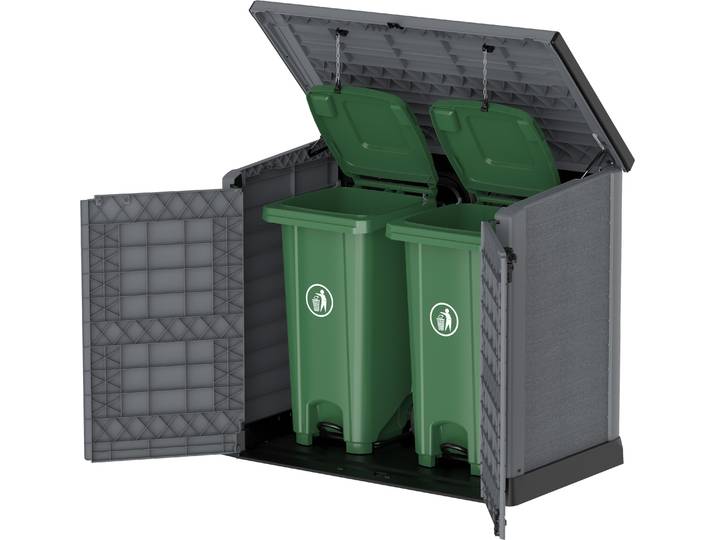 Gerätehaus VCM StoreAway Mülltonnenbox Gartenhaus 1200 L , grau, Gerätehäuser, Gerätehaus
