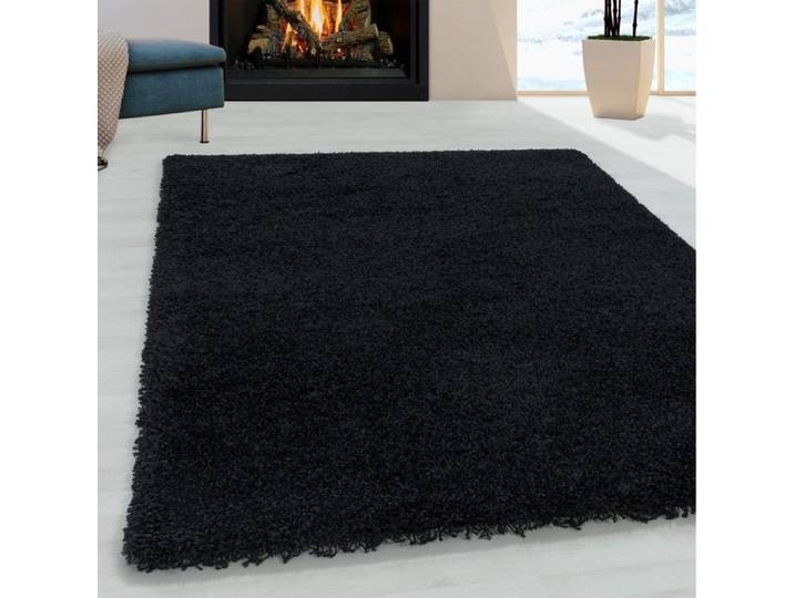 Tapis de salon Shaggy Design Poil Souple Monochrome Noir (80x250 cm)