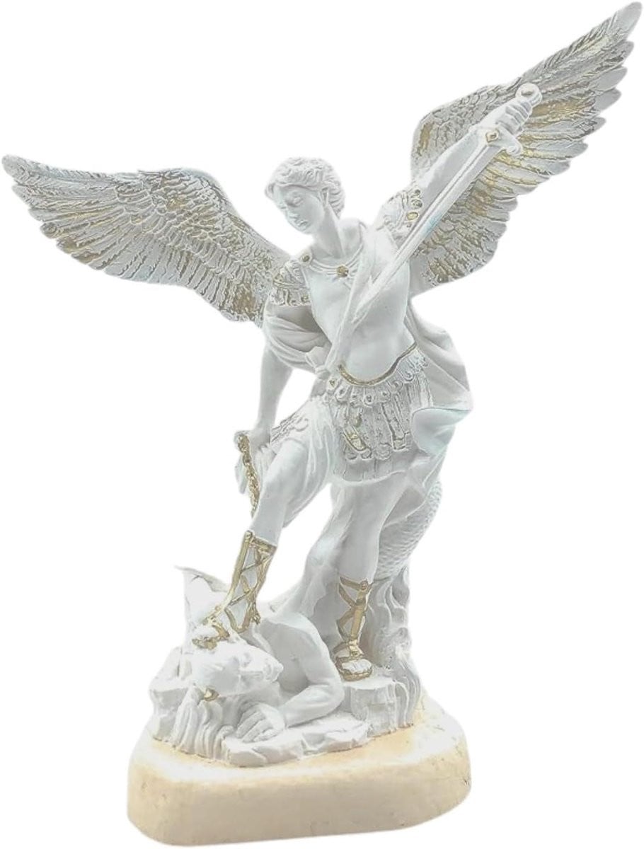Sint-Michaël Beeld - Handgemaakt Engel Sculptuur voor Huisdecoratie - Wit - Hoogte: 20 cm