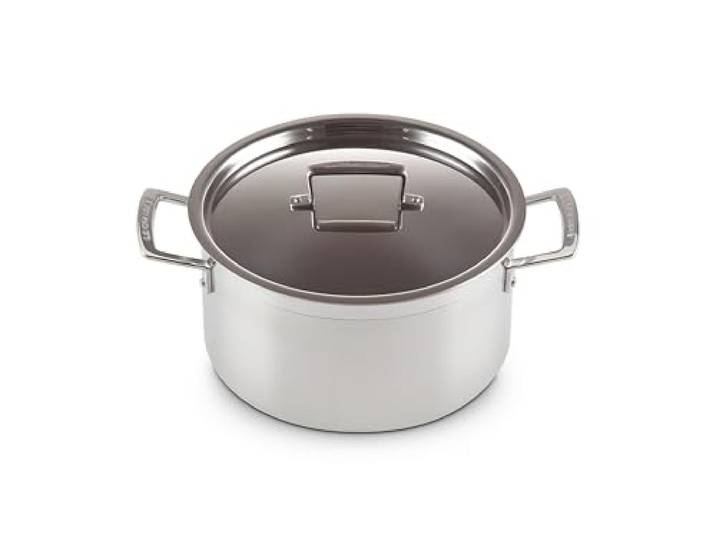 Le Creuset Fleischtopf aus 3-ply Edelstahl mit Deckel, Ø 24 cm, Für alle Herdarten inkl. Induktion geeignet, Silber, 96200624001000