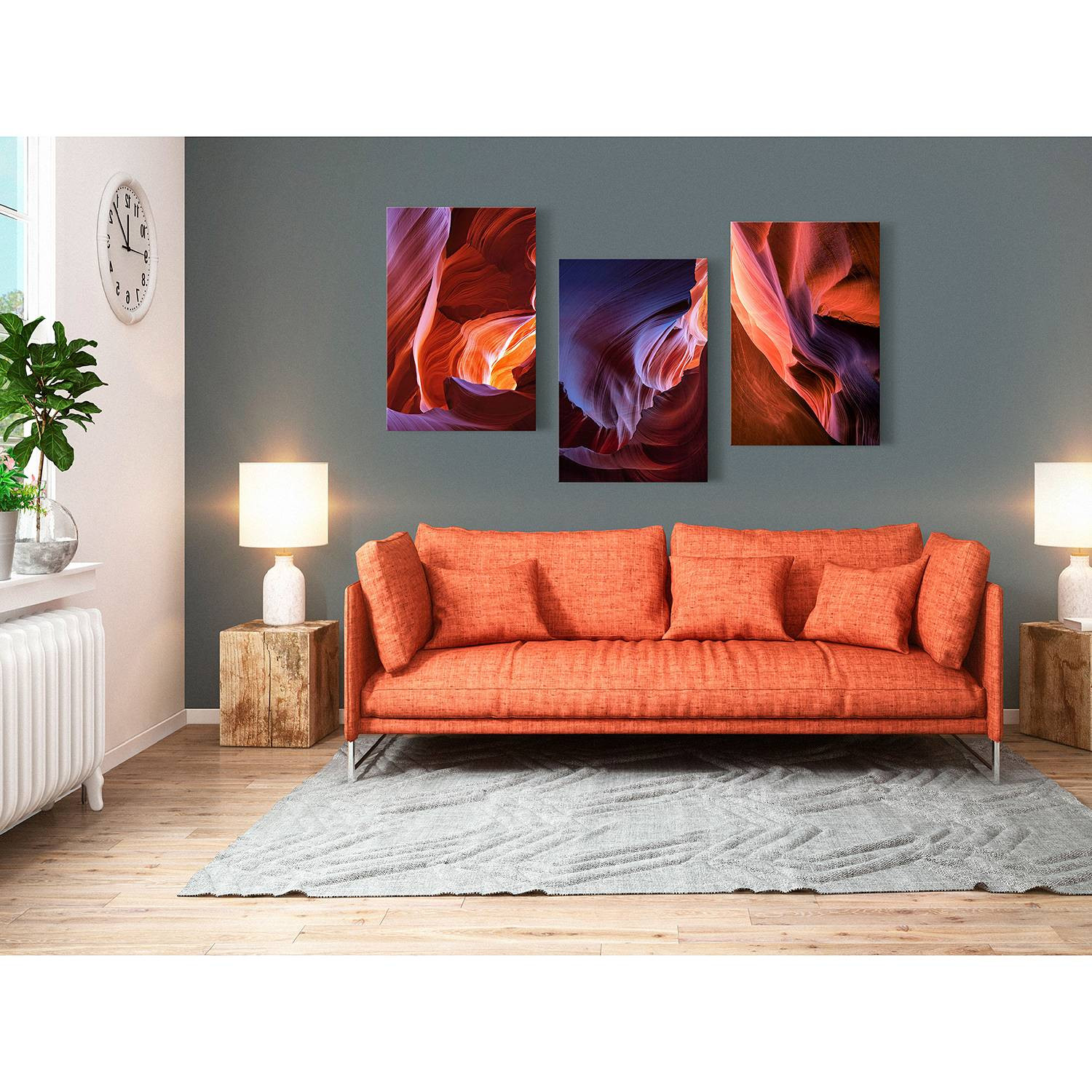 home24 Canyons Collection abstracte foto op linnen, rood, 60 x 30 cm