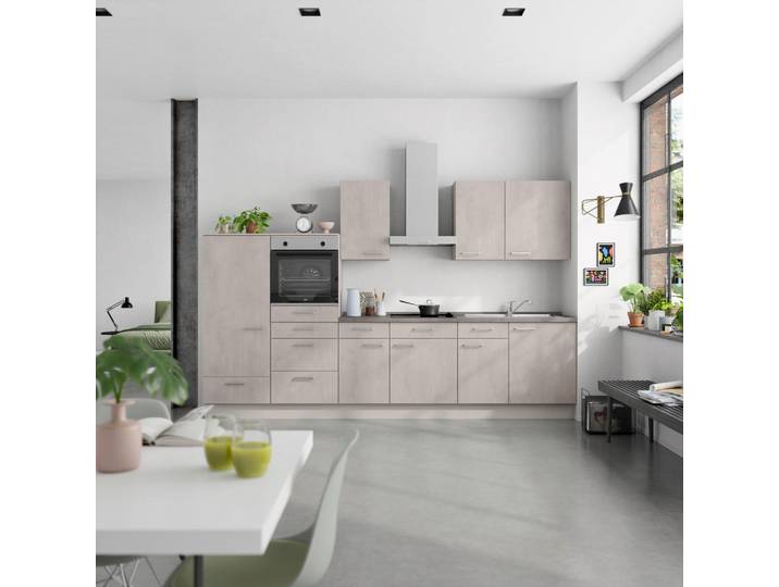 Küchenleerblock, Grau, 330 cm, Metall, 8 Schubladen, Modern, Nobilia