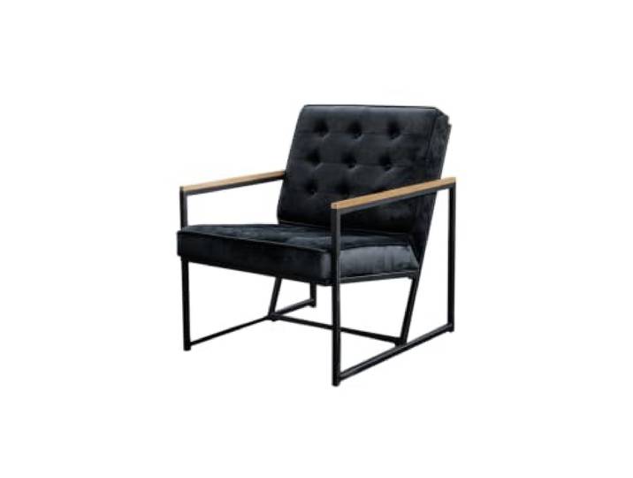 KAWOLA Essbank Sitzbank mit Lehne Sessel Arly Wohnzimmer Samtbezug Retro Clubsessel Metallgestell Polstersessel Komfort, Schwarz