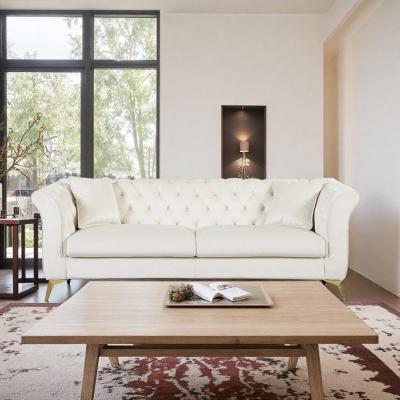 "87.4"" Velvet Rolled Arm 3-Seater Chesterfield Sofa with Tufted Back and Rolled Arms"
