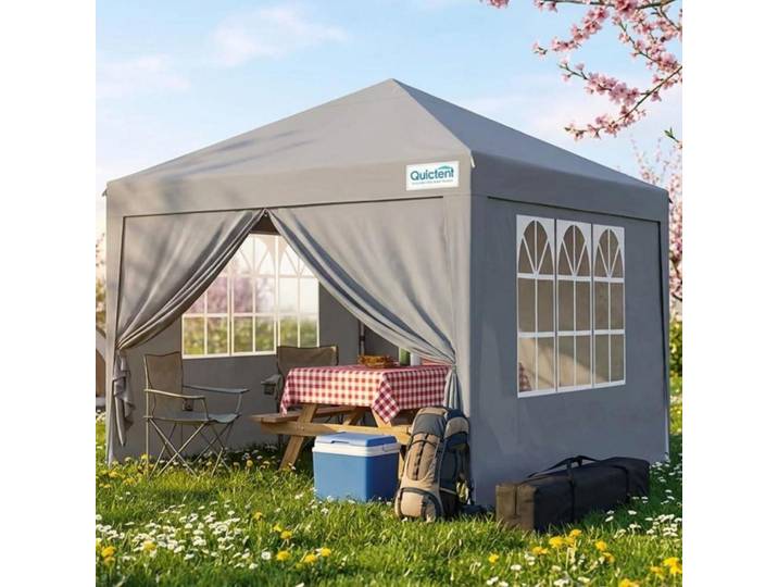 Faltpavillon 3x3m wasserdicht mit Seitenwänden UV-Schutz 50+ Stahlrahmen Grau Tragetasche inkl.