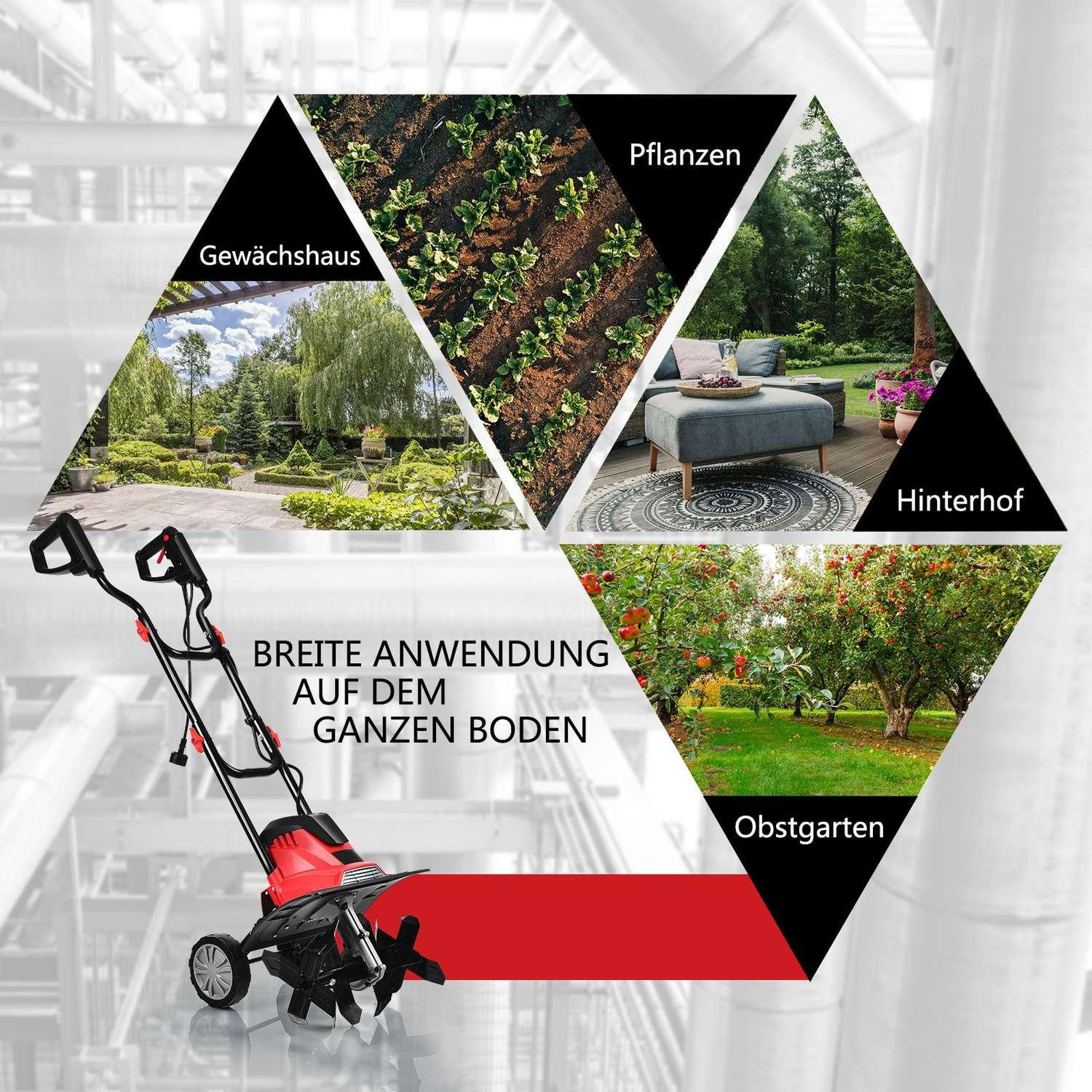 B2X Elektrische grasmaaier en cultivator, rood en zwart