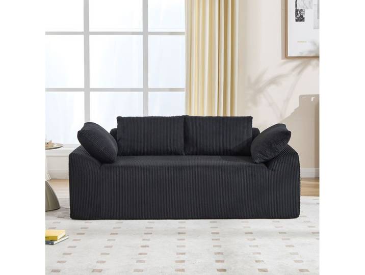 Modenuit Canapé 2 places compact en tissu noir mousse à mémoire de forme sans montage
