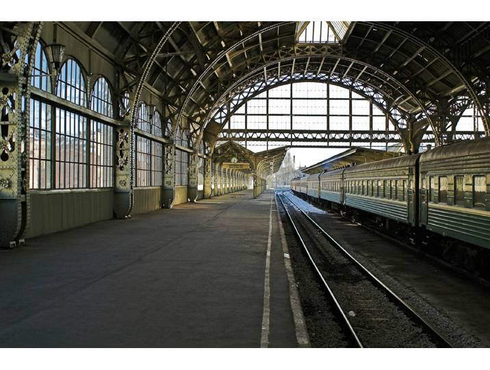 Fototapete PAPERMOON Verlassener Bahnhof , bunt, B:4m L:2,6m, Vlies, Tapeten, Fototapete