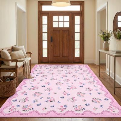 Garvee Lace Edge Floral Washable Area Rug