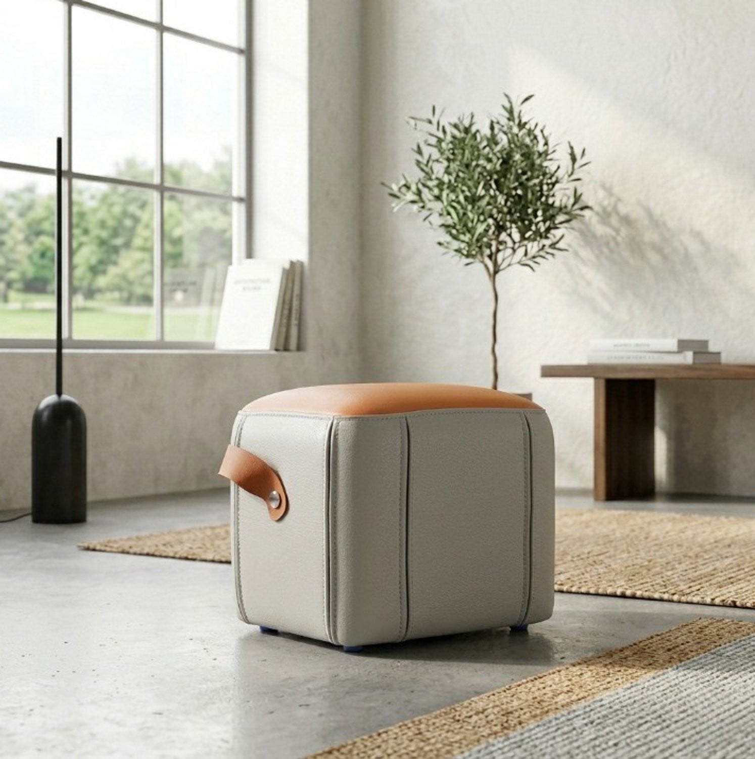 CHICFURN Hocker met draaggreep, gestoffeerd, grijs