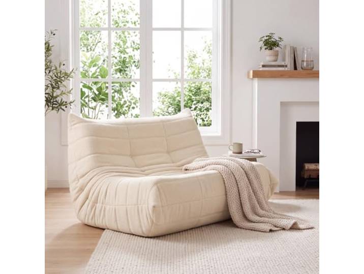 EVLIQUIL Sitzsack Sofa, Bodensofa, Lesesessel, Lazy Sofa (Beige) Klappbares Futon-Sofa aus 31D Voll-Schaumstoff & Teddyfleece, 105x135x80cm, Rutschfeste Füße