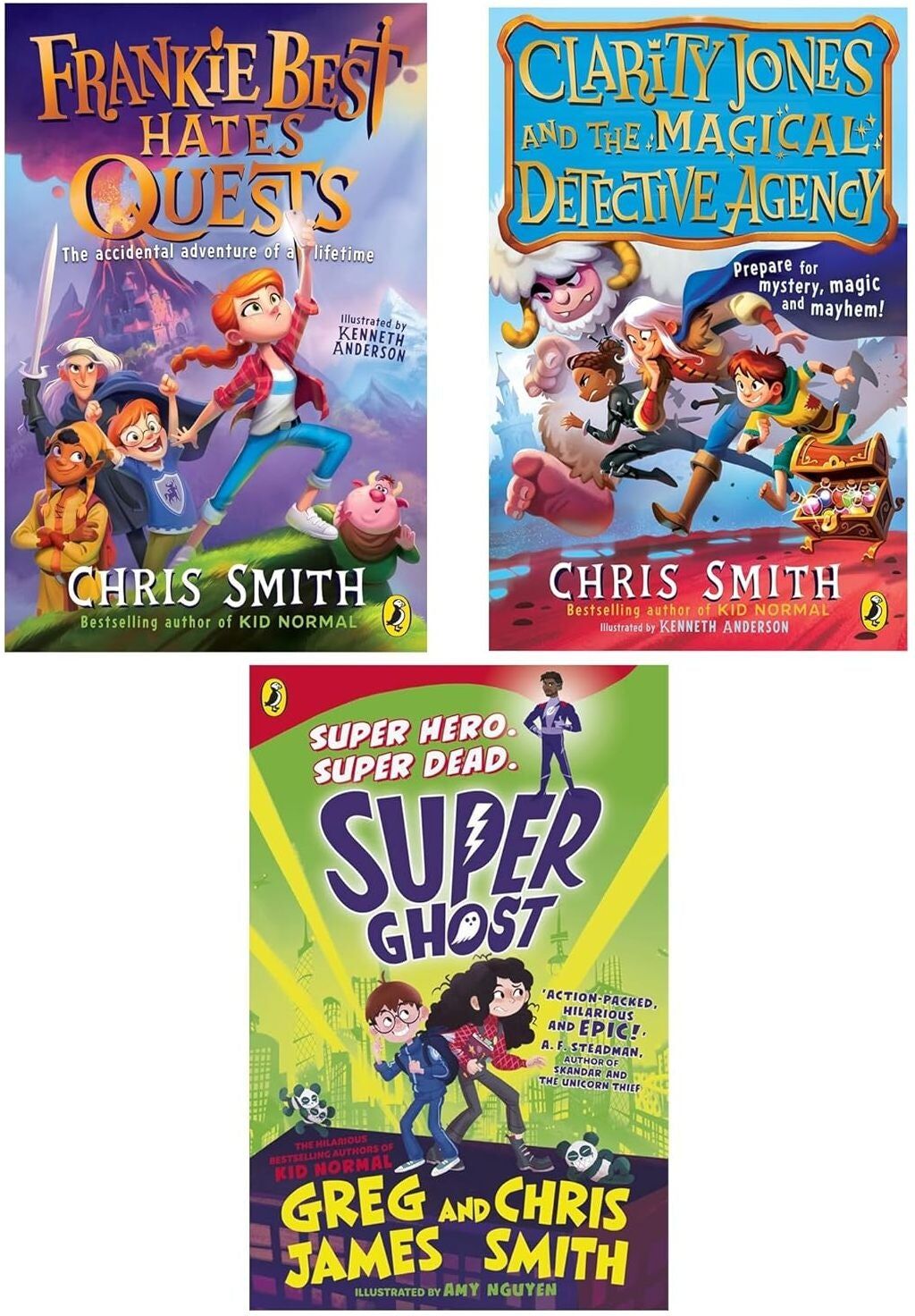 Puffin Chris Smith And Greg James 3 Books Collection Set (Frankie Best Hates Quests, Clarity Jones and the Magical Detective Agency, Super Ghost)