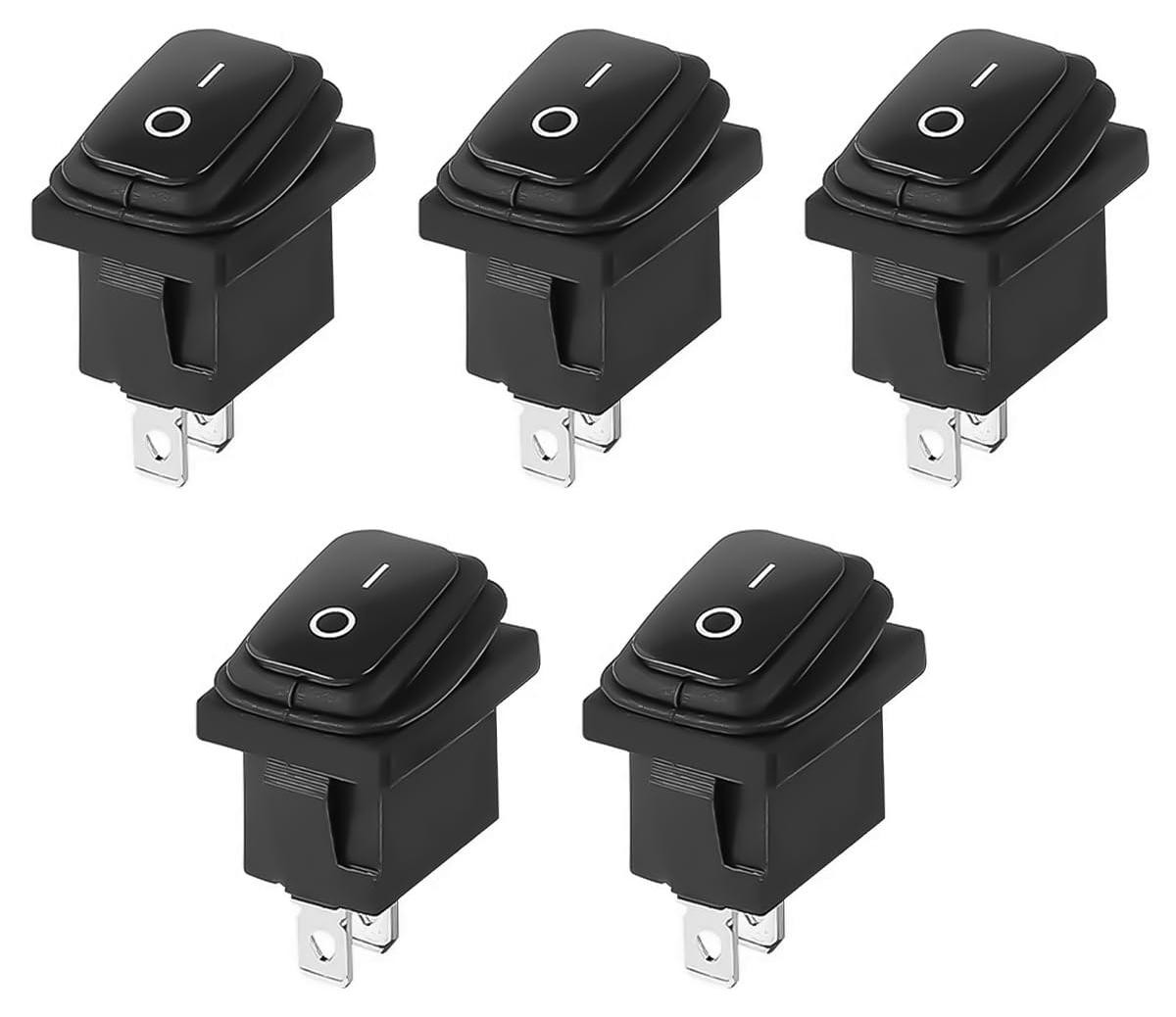 Dripio 5-delige set KCD1 mini-schakelaars, 2-polig, IP65, 250V, 6A, zwart