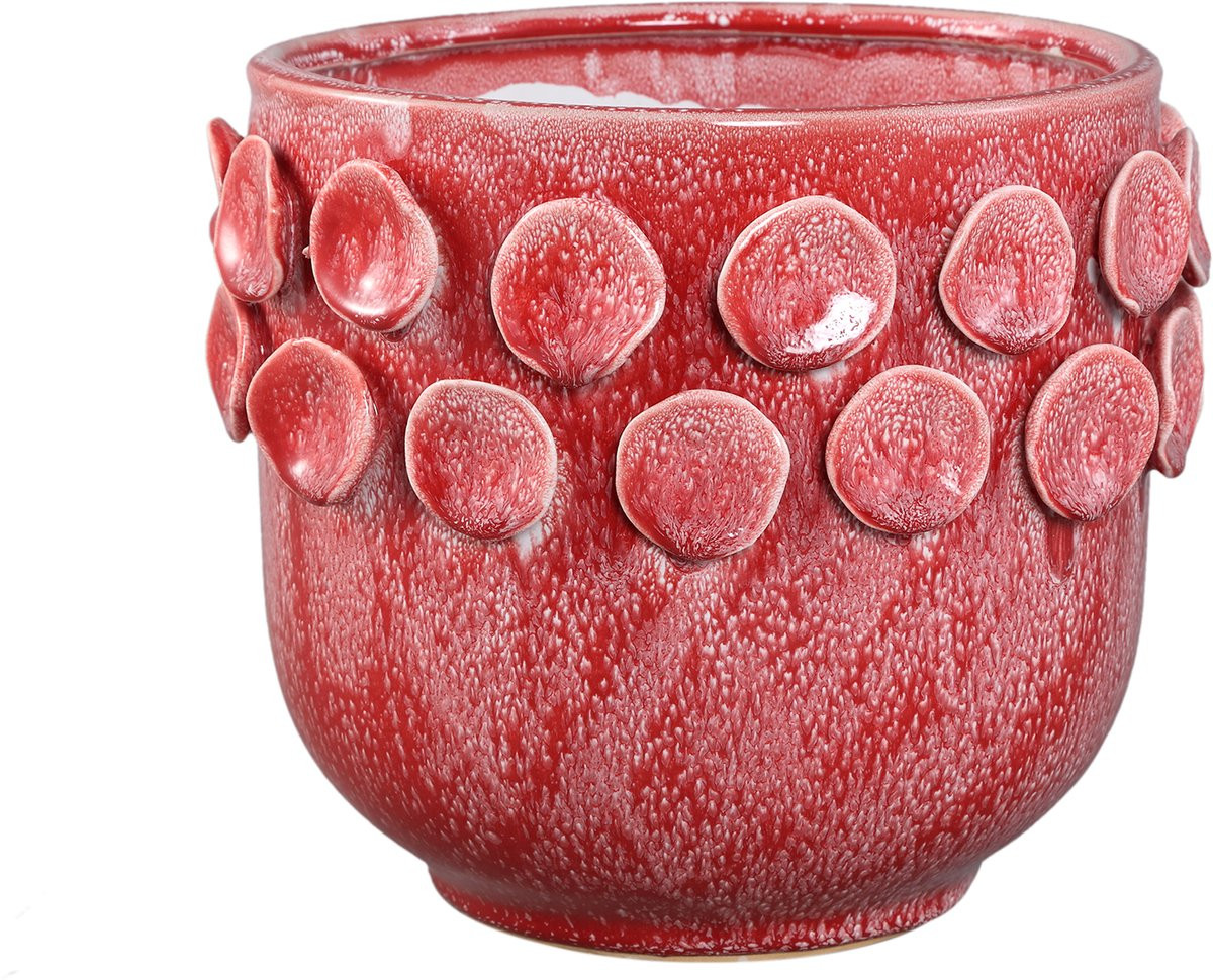 PTMD Trelin Ronde Keramische Bloempot met Stippenrand - Roze - Groot